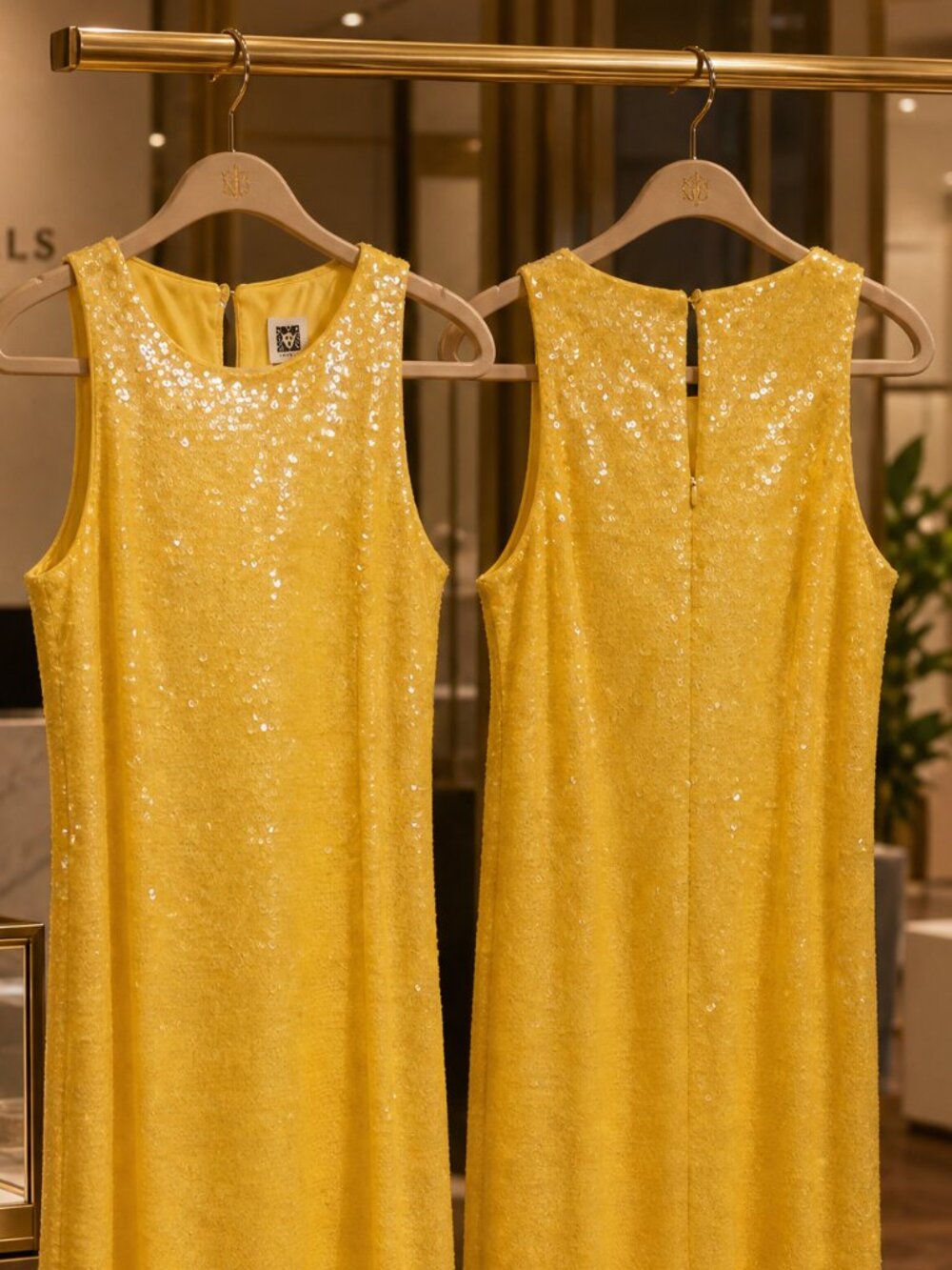 Anne Klein Lemon Yellow Sequin Shift Dress Cocktail Party Glam Size 6 NWT - Picture 4 of 9